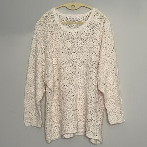 Y2K VENEZIA Floral Crochet Knit Bohemian Sweater Womens 22 24 Cottagecore Cream